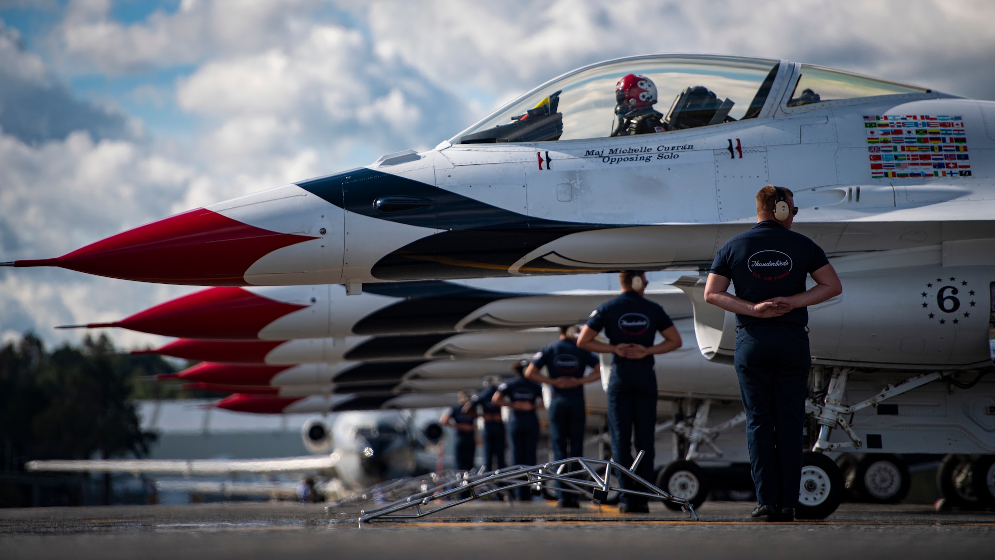 The United States Air Force Air Demonstration Squadron "Thunderbirds" perform at the F-AIR Colombia Air Show in Rionegro, Colombia, July 13, 2019. The team traveled to Colombia for the first time in more than 50 years to celebrate the 100th anniversary of the Colombian Air Force. (U.S. Air Force photo by Senior Airman Andrew D. Sarver)