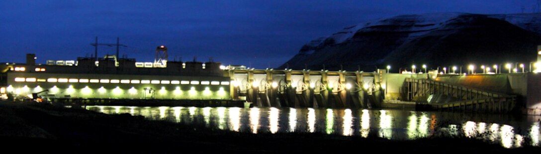 Lower Monumental Lock and Dam at night