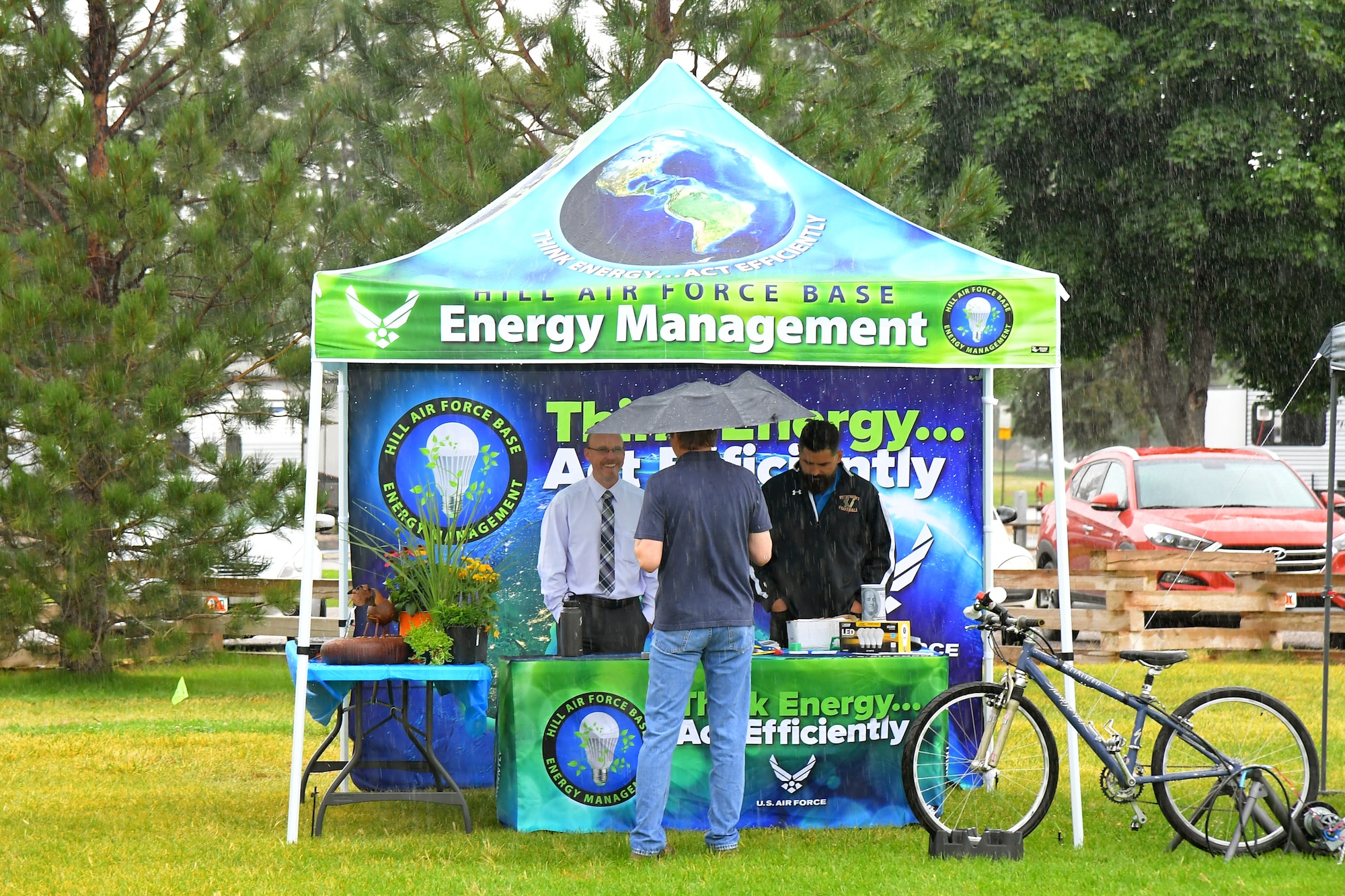 The Energy Management booth during the Kickin’ It for Conservation energy and environmental fair Aug. 8, 2019, at Hill Air Force Base, Utah. Although officially celebrated in April, the event served as the base’s commemoration of Earth Day and was an opportunity for children and adults to learn how to conserve energy and protect the environment. (U.S. Air Force photo by Todd Cromar)