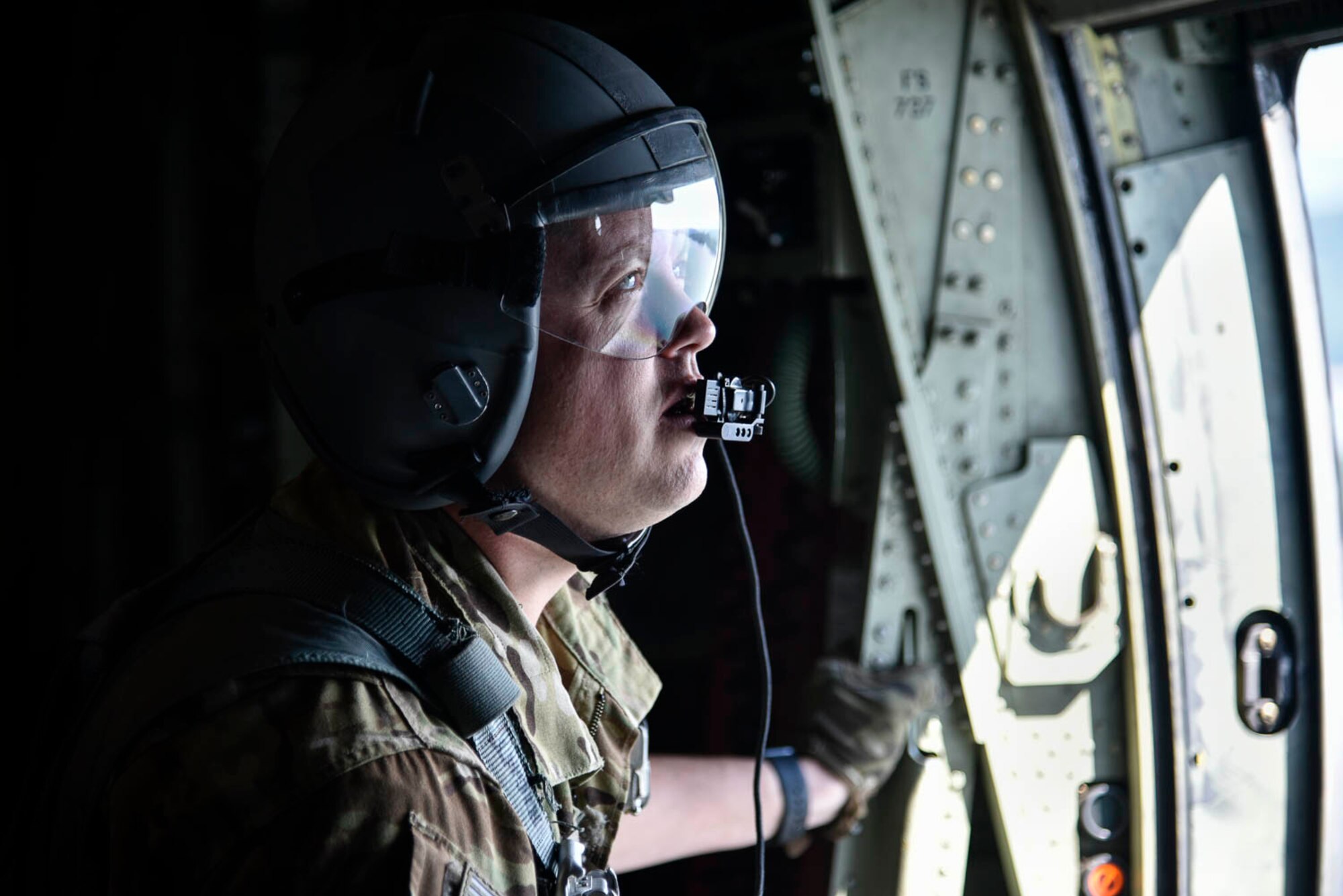 Tech. Sgt. William Mcleod, 327th Airlift Squadron loadmaster, conducts pre-flight checks before take-off as part of the Turkey Shoot competition August 7, 2019, at Little Rock Air Force Base, Ark. The Turkey Shoot is a multi-event test which evaluates all aspects of combat airlift such as threat mitigation, container delivery system airdrops, assault landings and loading and offloading vehicles. The majority of our Reserve members must meet the same requirements of Active Duty personnel. This entails balancing a fulltime civilian job or college studies while maintaining their military readiness. (U.S. Air Force Reserve photo by Senior Airman Nathan Byrnes)