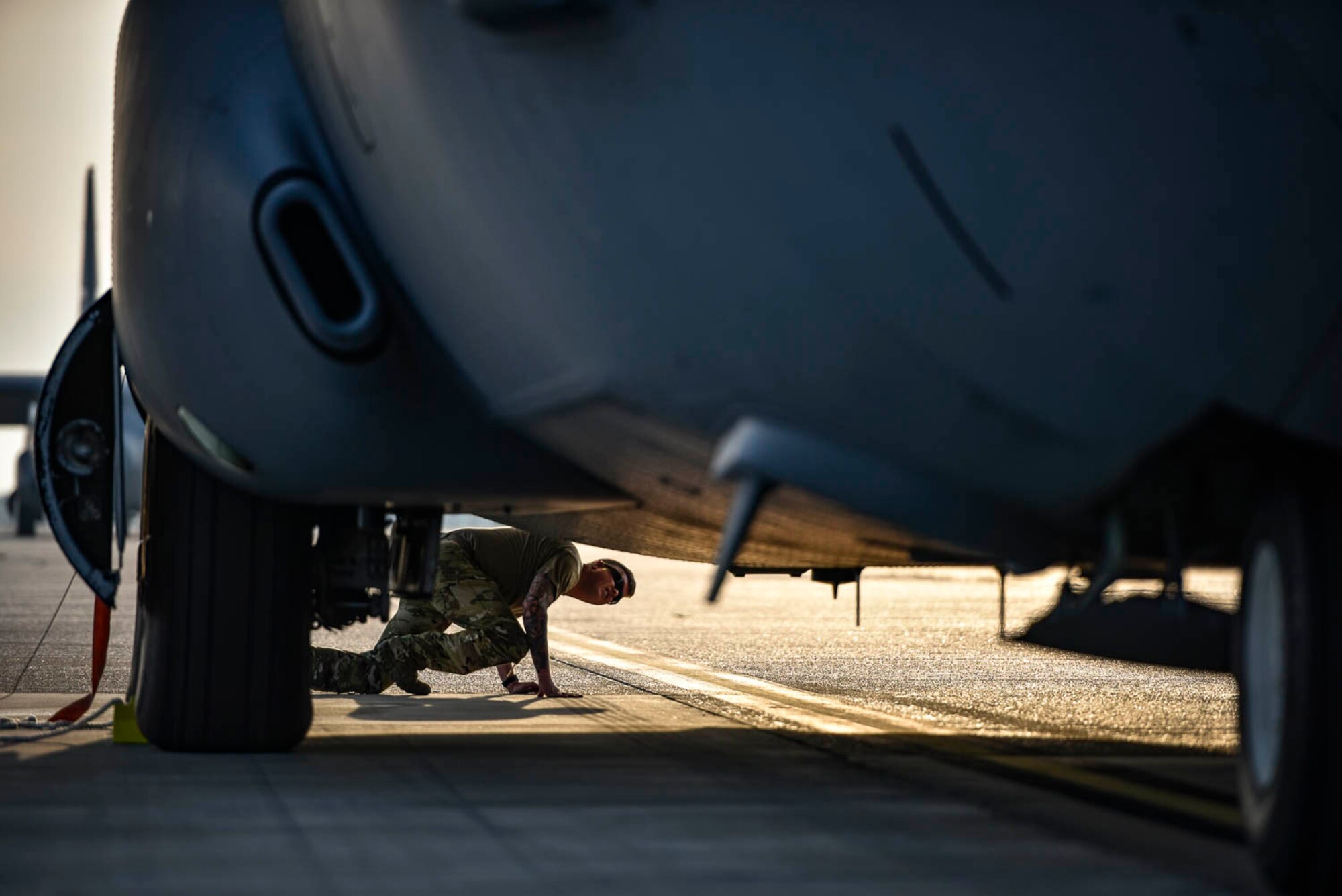 Tech. Sgt. William Mcleod, 327th Airlift Squadron loadmaster, conducts pre-flight checks before take-off as part of the Turkey Shoot competition August 7, 2019, at Little Rock Air Force Base, Ark. The Turkey Shoot is a multi-event test which evaluates all aspects of combat airlift such as threat mitigation, container delivery system airdrops, assault landings and loading and offloading vehicles. The majority of our Reserve members must meet the same requirements of Active Duty personnel. This entails balancing a fulltime civilian job or college studies while maintaining their military readiness. (U.S. Air Force Reserve photo by Senior Airman Nathan Byrnes)