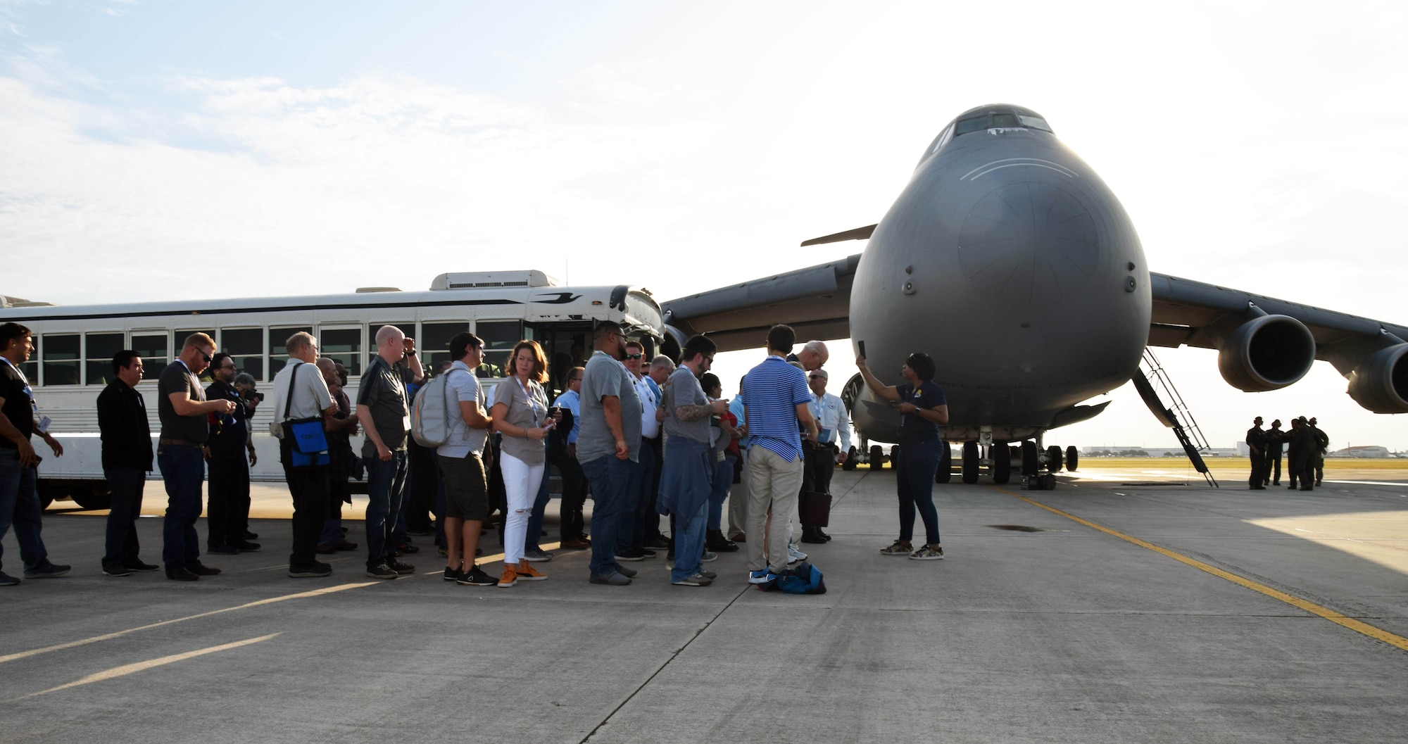 Employers of 433rd Airlift Wing Reserve Citizen Airmen prepare to board a C-5M Super Galaxy at Joint Base San Antonio-Lackland, Texas Aug. 3, 2019.