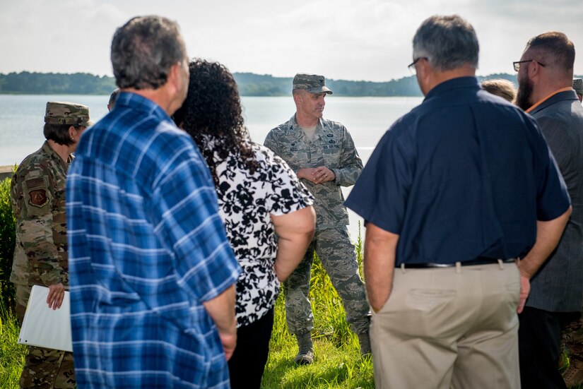 Joint Base Langley-Eustis leadership give Native American chiefs a tour of the installation at JBLE, Virginia, Aug. 8, 2019.