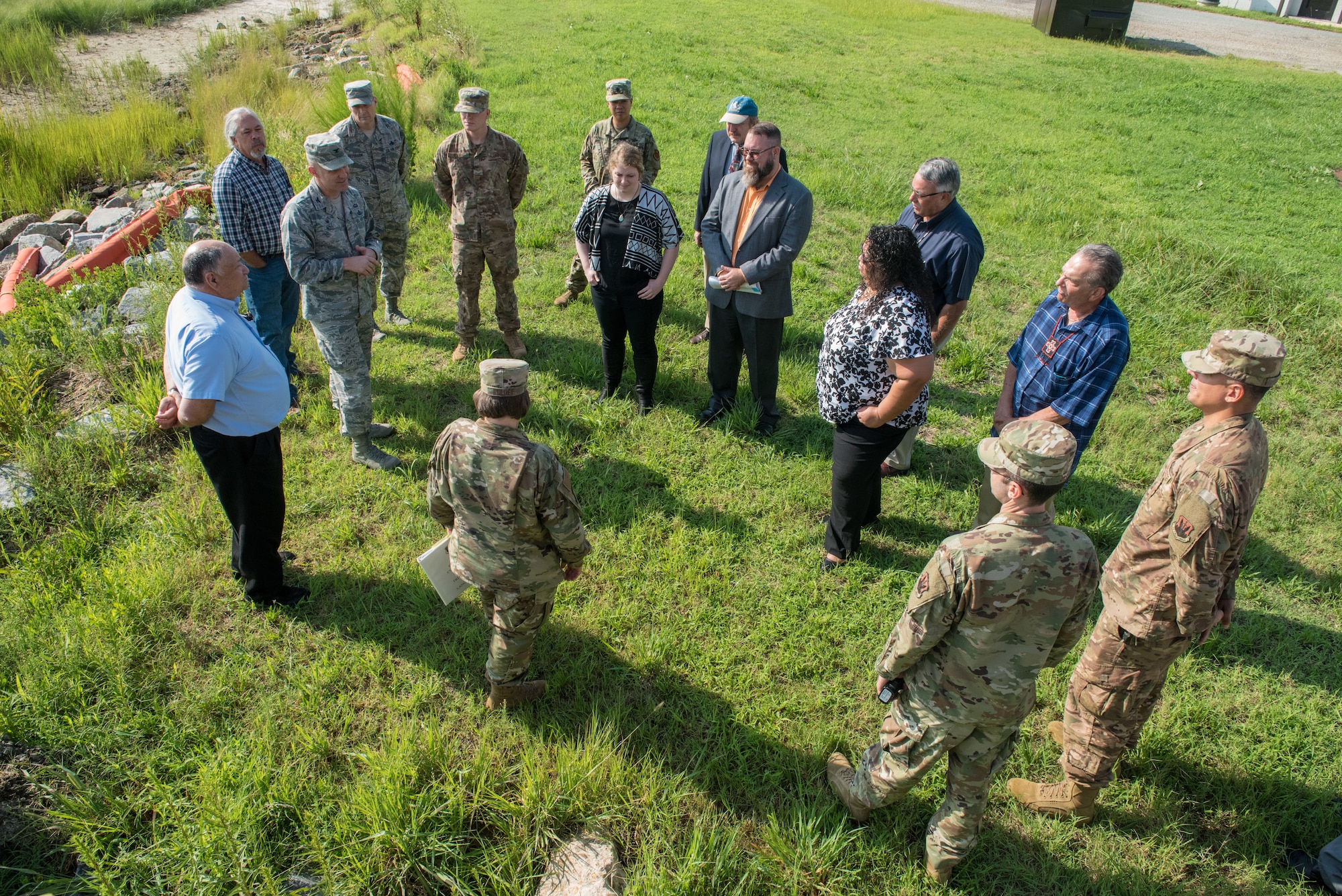Joint Base Langley-Eustis leadership give Native American chiefs a tour of the installation at JBLE, Virginia, Aug. 8, 2019.