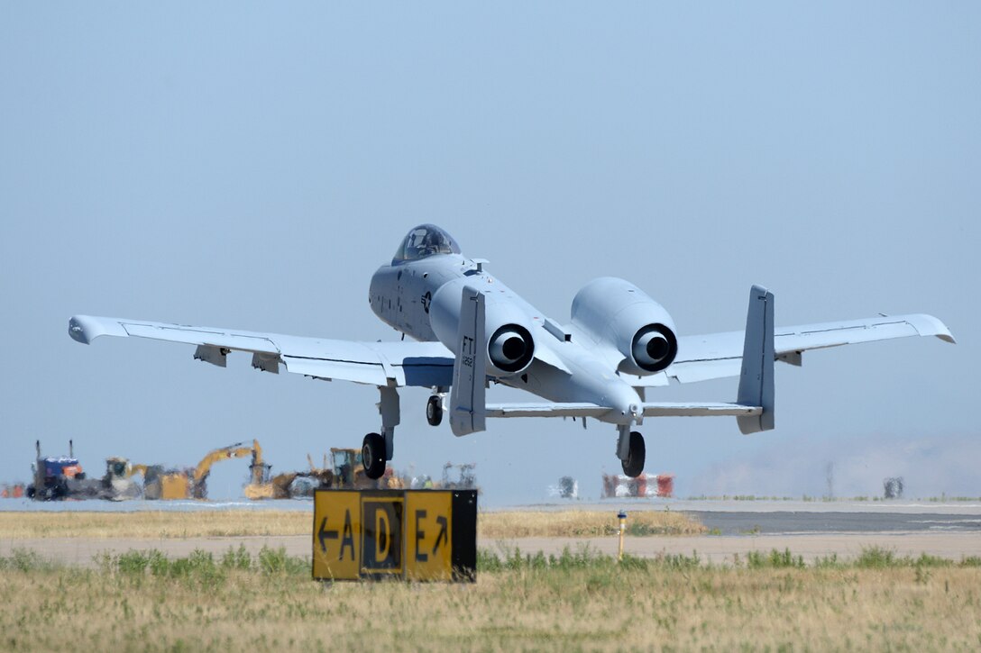 Lt. Col. Ryan Richardson, 514th Flight Test Squadron commander and A-10 test pilot, takes off during a functional check flight of an A-10 Thunderbolt II, tail no. 80-0252, at Hill Air Force Base, Utah, July 25, 2019. The aircraft was the last of 173 A-10s to receive new wings under the Enhanced Wing Assembly program to extend the flying service life of the fleet. (U.S. Air Force photo by Alex R. Lloyd)