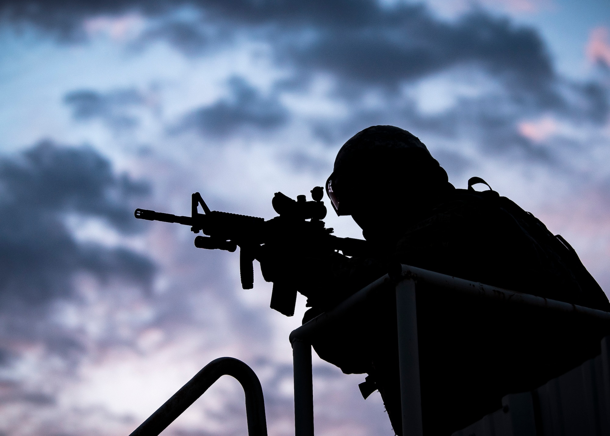 A Staff Weather Officer from the 3d Weather Squadron, fires an M4 Carbine during a certification field exercise (CFX), July 30, 2019, at Camp Bowie Training Center, Texas. The CFX was designed to evaluate the squadron’s overall tactical ability and readiness to provide the U.S. Army with full spectrum environmental support to the Joint Task Force (JTF) fight. The CFX immersed Airmen into all the aspects of what could come with a deployment such as force on force scenarios. (U.S. Air Force photo by Airman 1st Class Eugene Oliver)