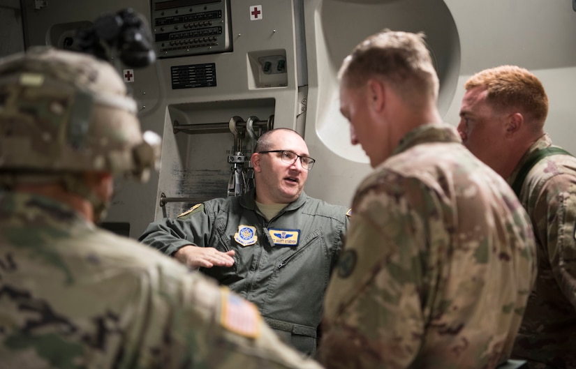 U.S. Air Force Tech Sgt. Scott Stueven, a load master assigned to the 437th Operations Group, rallies with U.S. Army Soldiers during Exercise Dragon Lifeline August 8, 2019, Joint Base Charleston, S.C. The exercise provided military personnel with experience needed to support rapid deployment operations across air, land, rail and sea. JB Charleston helps to provide rapid global deployment of personnel and equipment to deployed locations across the globe. The annual exercise is just one of the critical readiness exercises the DOD conducts to maintain a lethal and ready force. (U.S. Air Force photo by Staff Sgt. Tenley Long)