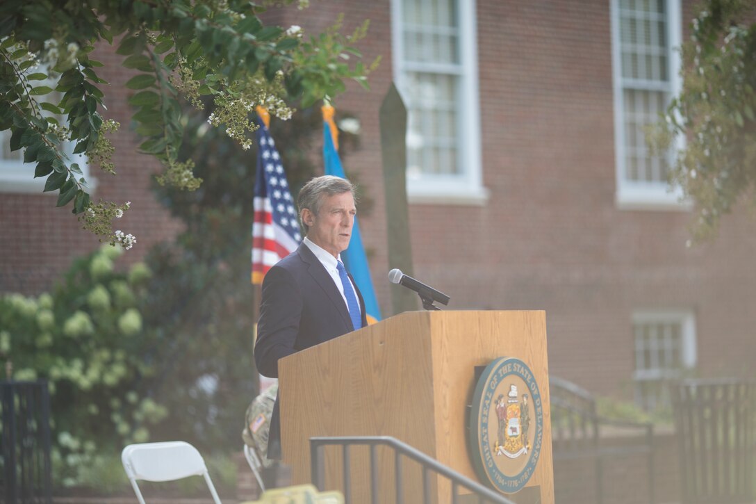The Delaware National Guard, along with Del. Governor John Carney, just promotes Adjutant General, Brig. Gen. Michael Berry, to the rank of Major General, during a ceremony outside Legislative Hall in Dover, Aug. 10th.