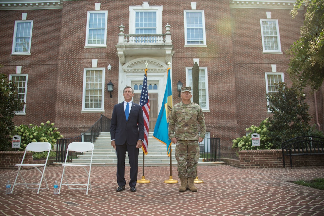 The Delaware National Guard, along with Del. Governor John Carney, just promotes Adjutant General, Brig. Gen. Michael Berry, to the rank of Major General, during a ceremony outside Legislative Hall in Dover, Aug. 10th.