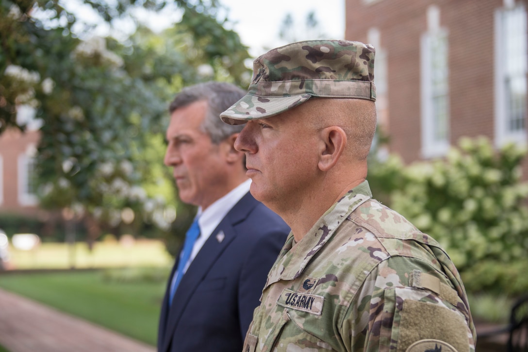 The Delaware National Guard, along with Del. Governor John Carney, just promotes Adjutant General, Brig. Gen. Michael Berry, to the rank of Major General, during a ceremony outside Legislative Hall in Dover, Aug. 10th.
