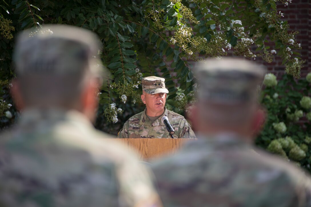 The Delaware National Guard, along with Del. Governor John Carney, just promotes Adjutant General, Brig. Gen. Michael Berry, to the rank of Major General, during a ceremony outside Legislative Hall in Dover, Aug. 10th.