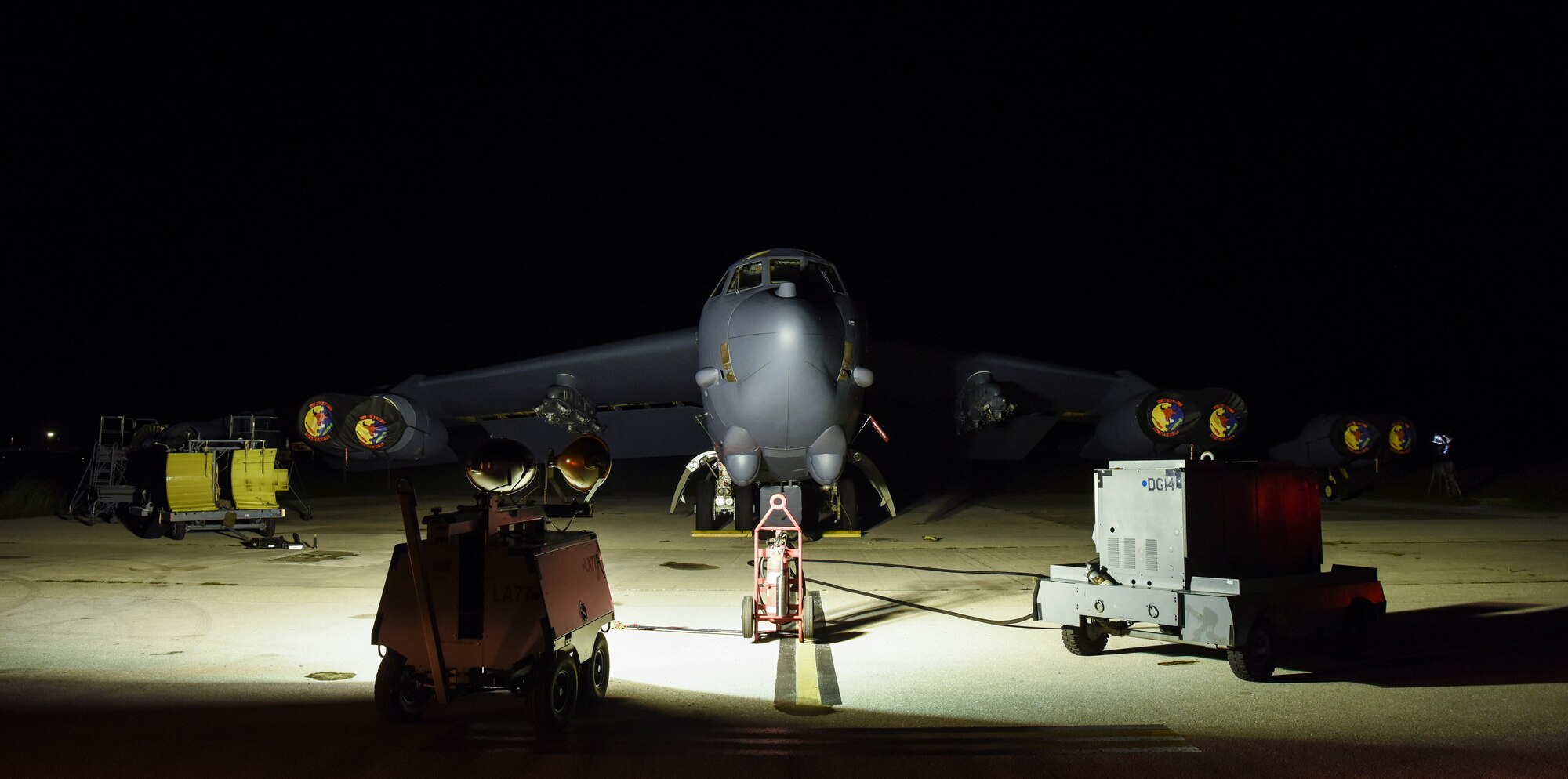 A 69th Expeditionary Bomb Squadron B-52 Stratofortress  is shown on the flightline on Andersen Air Force Base, Guam, Aug. 7, 2019.