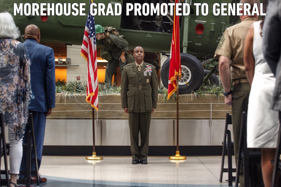 Melvin G. Carter is recognized by friends and family during a ceremony in which he was promoted to brigadier general in the United States Marine Corps at the National Museum of the Marine Corps in Triangle, Virginia, August 9, 2019. Carter grew up in York, Pennsylvania and enlisted in the Marine Corps in 1985. He was awarded a NROTC Scholarship to attend Morehouse College in Atlanta, Georgia and was commissioned as a second lieutenant in the United States Marine Corps upon graduating in 1992. During most of his 34 years of service, Carter has served as a Marine Air Ground Task Force Intelligence Officer and has completed multiple tours overseas in combat zones to include Operation Joint Endeavor in Bosnia and Herzegovina, Operation Anaconda in Afghanistan, Operations Balkan Justice and Restore Freedom, and Operation Iraqi Freedom. He will now serve as the Director of Intelligence, Headquarters Marine Corps. (U.S. Marine Corps photo by Staff Sgt. Bryan Nygaard)