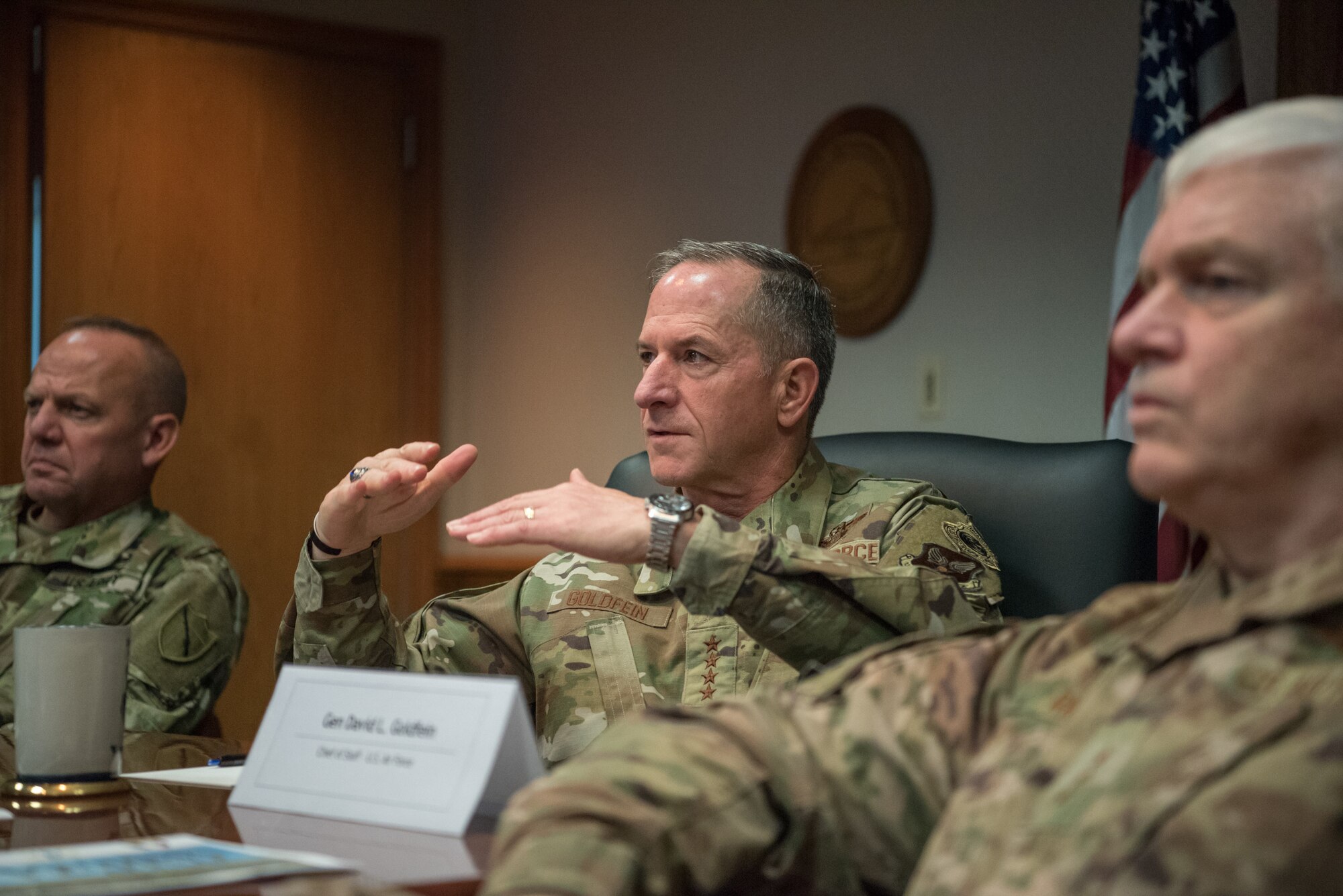 Air Force Chief of Staff Gen. David L. Goldfein learns about the unique mission capabilities of the 123rd Airlift Wing during a visit to the Kentucky Air National Guard base in Louisville, Ky., Aug. 10, 2019. The wing is home to a special tactics squadron and the only contingency response group in the Air National Guard. (U.S. Air National Guard photo by Staff Sgt. Joshua Horton)