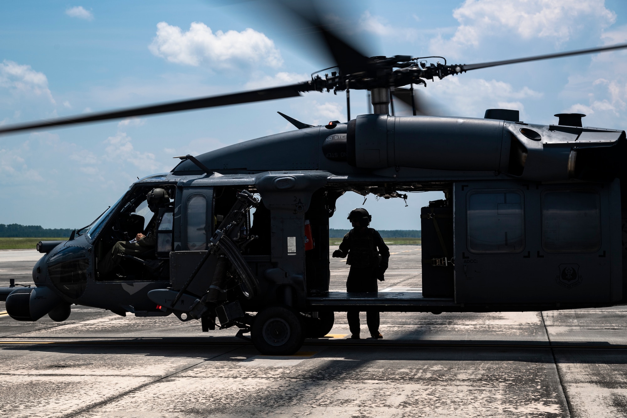 U.S. Air Force Maj. Gen. Chad Franks, Ninth Air Force commander, exits an HH-60G Pave Hawk at Moody Air Force Base, Ga., Aug. 8, 2019. It was Franks’ initial flight in the Ninth Air Force commander’s flagship aircraft, an HH-60G Pave Hawk assigned to the 41st Rescue Squadron. Franks, who on separate occasions served as the commander for the 23d Wing and 347th Rescue Group, is a command pilot with more than 3,300 hours in multiple aircraft including HC-130J Combat King II and HH-60G Pave Hawk. (U.S. Air Force photo by Airman 1st Class Taryn Butler)