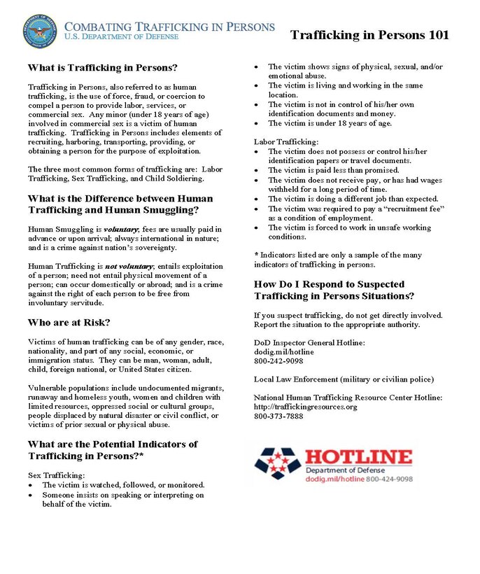 Combating Trafficking in Persons poster. (Courtesy of Department of Defense)