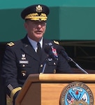 Army Gen. James C. McConville speaks during a ceremony at Joint Base Myer-Henderson Hall, Virginia, Aug. 9 in which he succeeded Army Gen. Mark A. Milley as Army chief of staff.