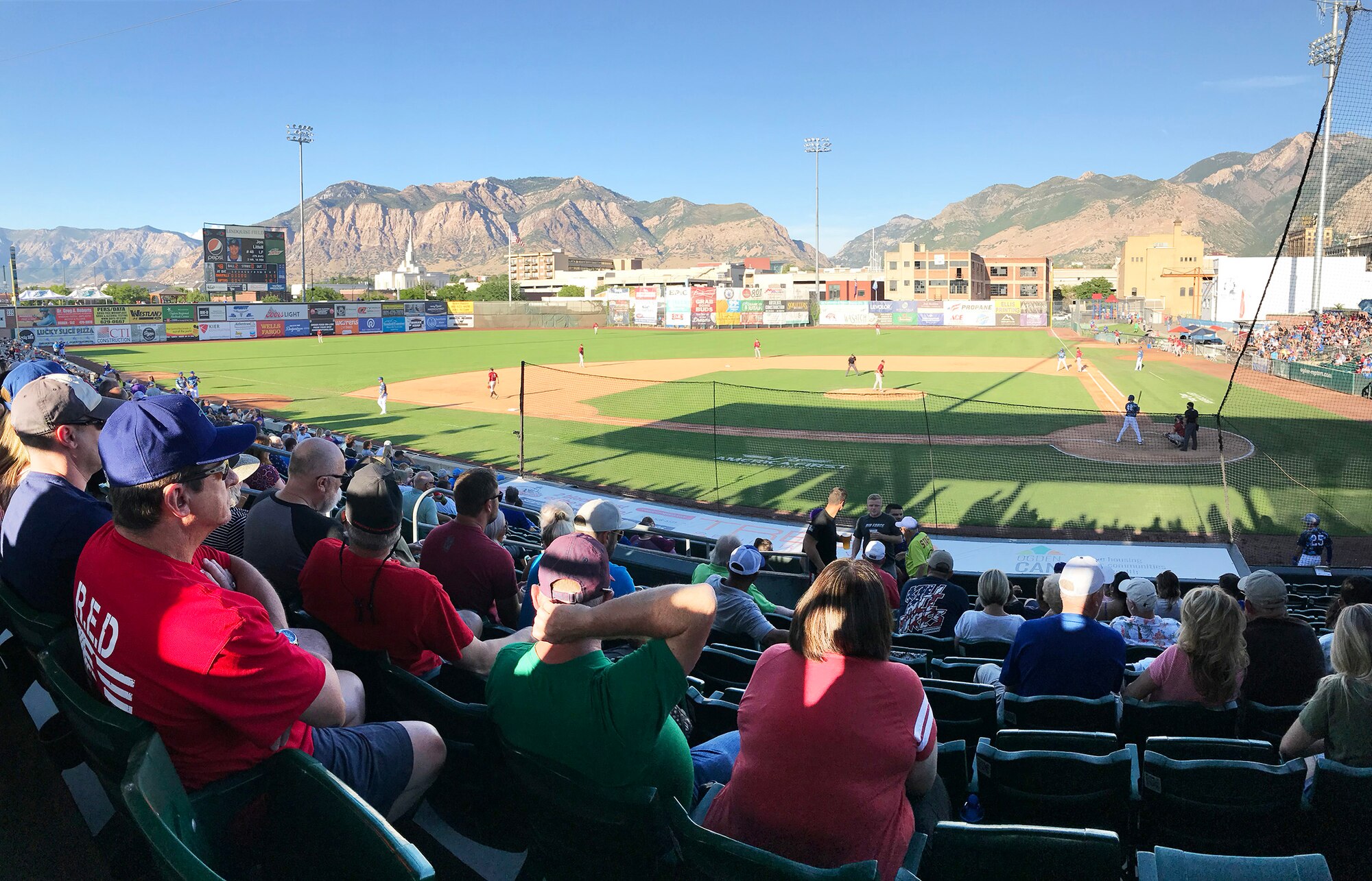 Fans at Military Appreciation Night with the Ogden Raptors and Idaho Falls Chuckars Aug. 9, 2019, at Lindquist Field in Ogden, Utah. Each year, the Raptors and Top of Utah Military Affairs Committee offer tickets to military personnel and their families. (U.S. Air Force photo by David Perry)