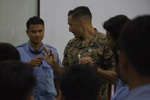 U.S. Marine Corps Sgt. Dillon M. Medeiros explains the components of the Advanced Ordnance Teaching Material during Explosive Ordnance Disposal (EOD) Level 2 instruction for EOD Technicians with Cambodian Mine Action Center during Humanitarian Mine Actions (HMA) Cambodia in Kampong Chhnang, Cambodia, Aug 1, 2019. HMAs are reoccurring events that instruct partner nations’ on tactics, techniques and procedures. This instruction on EOD and tactical combat casualty care capabilities will save lives and relieve human suffering. Sponagle, a native of Reading, Pennsylvania, is an Explosive Ordnance Disposal Technician with 3rd EOD Co., 9th Engineer Support Battalion, 3rd Marine Logistics Group. (U.S. Marine Corps photo by Sgt Stephanie Cervantes)