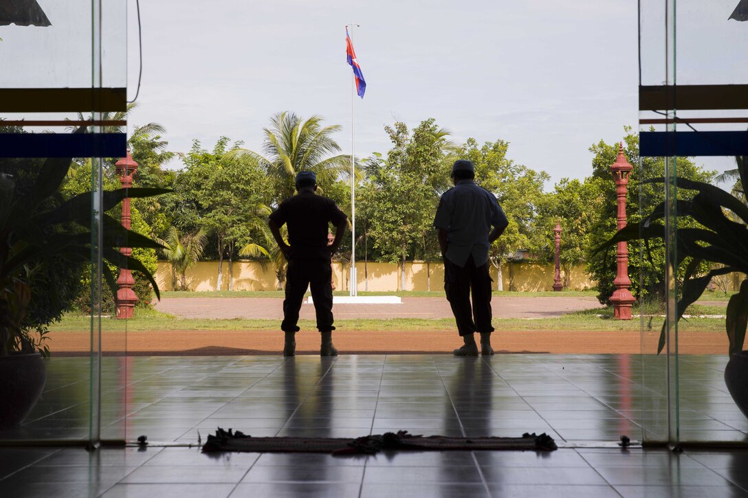 U.S. Marines take part in Explosive Ordnance Disposal (EOD) Level 2 graduation ceremony for EOD Technicians with Cambodian Mine Action Center (CMAC) during Humanitarian Mine Actions (HMA) Cambodia in Kampong Chhnang, Cambodia Aug 2, 2019. HMAs are reoccurring events that instruct partner nations’ on tactics, techniques and procedures. This instruction on EOD and tactical combat casualty care capabilities will save lives and relieve human suffering. (U.S. Marine Corps photo by Sgt Stephanie Cervantes)