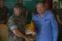 U.S. Marine Corps Lt. Col Henry W. Soukup takes part in Explosive Ordnance Disposal (EOD) Level 2 graduation ceremony for EOD Technicians with Cambodian Mine Action Center during Humanitarian Mine Actions (HMA) Cambodia in Kampong Chhnang, Cambodia, Aug 2, 2019. HMAs are reoccurring events that instruct partner nations’ on tactics, techniques and procedures. This instruction on EOD and tactical combat casualty care capabilities will save lives and relieve human suffering. (U.S. Marine Corps photo by Sgt Stephanie Cervantes)