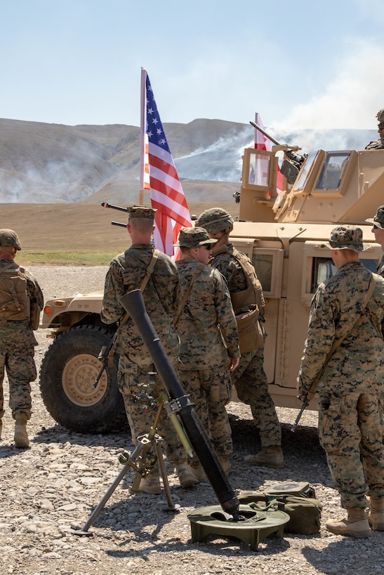 U.S. Marines prepare static displays for the closing ceremony of Agile Spirit