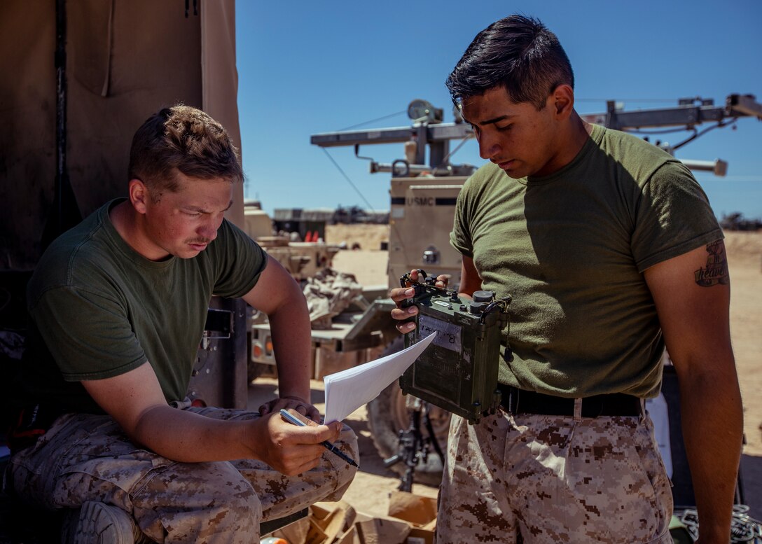 U.S. Marines with 1st Battalion, 25th Marine Regiment, 4th Marine Division, conduct gear accountability during Integrated Training Exercise 5-19 at Marine Corps Air Ground Combat Center Twentynine Palms, Calif., Aug. 12, 2019. ITX 5-19 is an essential component of the Marine Forces Reserve’s training and readiness cycle. It serves as the principle exercise for assessing a unit’s capabilities. (U.S. Marine Corps photo by Lance Cpl. Jose Gonzalez)