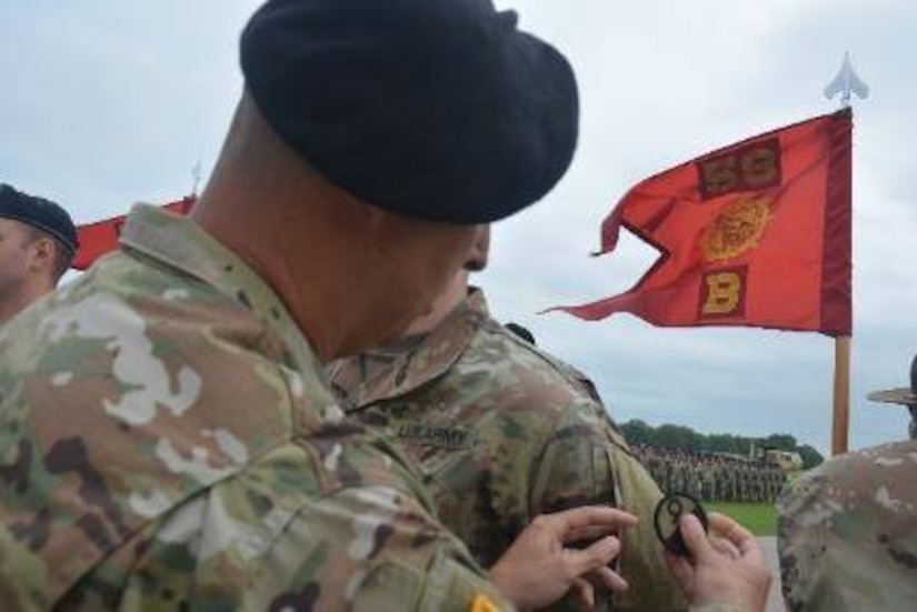 Army Soldiers receive new unit patches at the 58th Transportation Battalion's re-patching ceremony held at Fort Leonard Wood, Missouri, on June 21, 2019. Once part of the 3rd Chemical Brigade, the 58th TB is an Army Active Duty unit headquartered at Fort Leonard Wood. The 58th TB now falls under the 2nd Brigade, 94th TD, under the 80th Training Command (TASS). (Photos by Maj. Ebony Gay, 94th Training Division-Force Sustainment, Public Affairs)