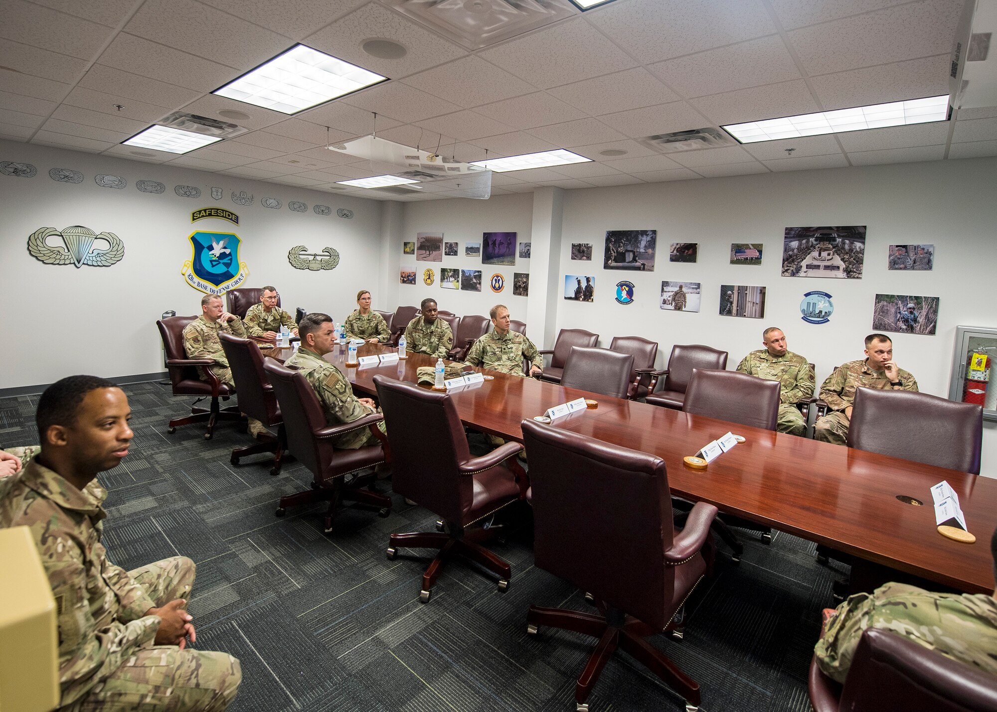 U.S. Airmen brief U.S. Air Force Maj. General Chad Franks, Ninth Air Force commander, and 93d Air Ground Operations Wing leadership Aug. 9, 2019, at Moody Air Force Base, Ga. Franks, who on separate occasions served as the commander for the 23d Wing and 347th Rescue Group, is a command pilot with more than 3,300 hours in multiple aircraft including HC-130J Combat King II and HH-60G Pave Hawk. (U.S. Air Force photo by Airman 1st Class Eugene Oliver)