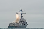 IMAGE: PACIFIC OCEAN (June 23, 2010) The guided-missile destroyer USS Sterett (DDG 104) successfully launches its second Tomahawk missile during weapons testing. Sterett is underway off the coast of Southern California conducting Tomahawk missile testing in preparation for an upcoming deployment.