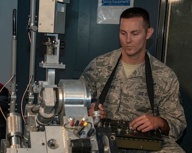Master Sgt. Mark Jurakovich, the Outstanding Airman of the Year in the category of Senior Noncommissioned officer, works with EOD robot, Jun 6, 2019.