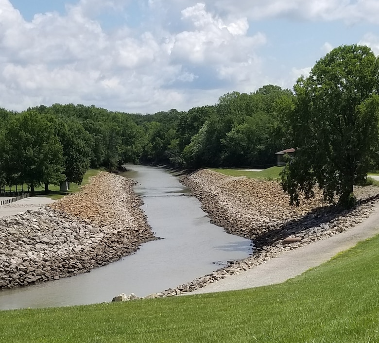 The Chariton River shown just below the outlet works at Rathbun Lake near Centerville, Iowa, August 13, 2019.