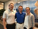 Pictured left to right:  Midshipmen Micheal Waldrop, Will Vincent, and Emily Bellavance. Senator Todd Young (R-IN) initiated the partnership between the United States Naval Academy (USNA) and NSWC Crane that lead to this first ever summer internship program. Five USNA midshipmen were accepted to participate in internships supporting the fleet in Strategic Missions.