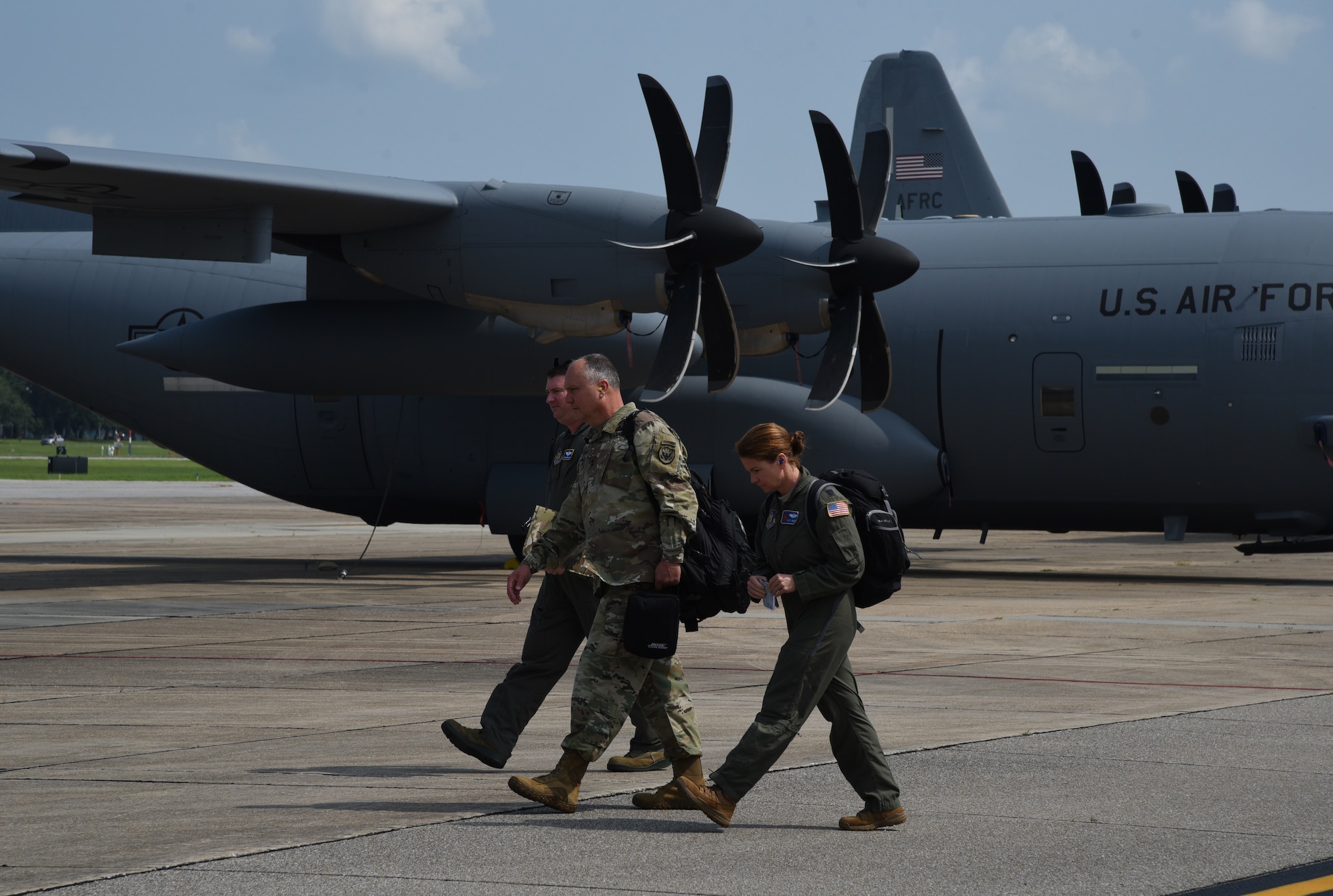 U.S. Army Maj. Gen. John E. Cardwell, Special Assistant to the Commander, North American Aerospace Command and U. S. Northern Command for Reserve Matters, visited the 403rd Wing at Keesler Air Force Base, Miss. Aug 13, 2019. The general was briefed on the different missions of the 403rd Wing, toured the 403rd Maintenance Group and flew on a WC-130J Super Hercules training mission with the 53rd Weather Reconnaissance Squadron. (U.S. Air Force photo by Jessica L. Kendziorek)