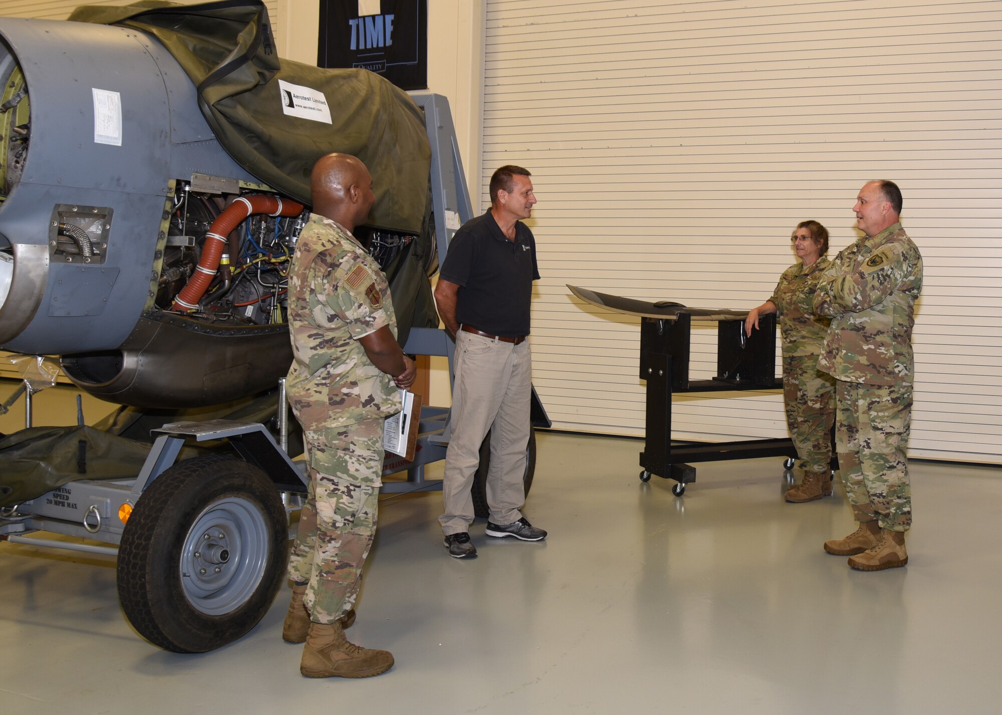 U.S. Army Maj. Gen. John E. Cardwell, Special Assistant to the Commander, North American Aerospace Command and U. S. Northern Command for Reserve Matters, visited the 403rd Wing at Keesler Air Force Base, Mississippi. Aug 13, 2019. The general was briefed on the job duties of the 403rd Aircraft Maintenance Squadron propulsion shop by Master Sgt. Donald Maloid, 403rd AMXS propulsion craftsman. The general was also briefed on the different missions of the 403rd Wing and toured a WC-130J Super Hercules aircraft, which was undergoing a routine inspection. (U.S. Air Force photo by Jessica L. Kendziorek)