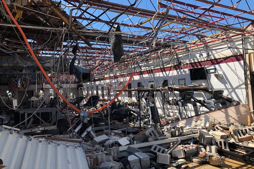 A building reduced to rubble.