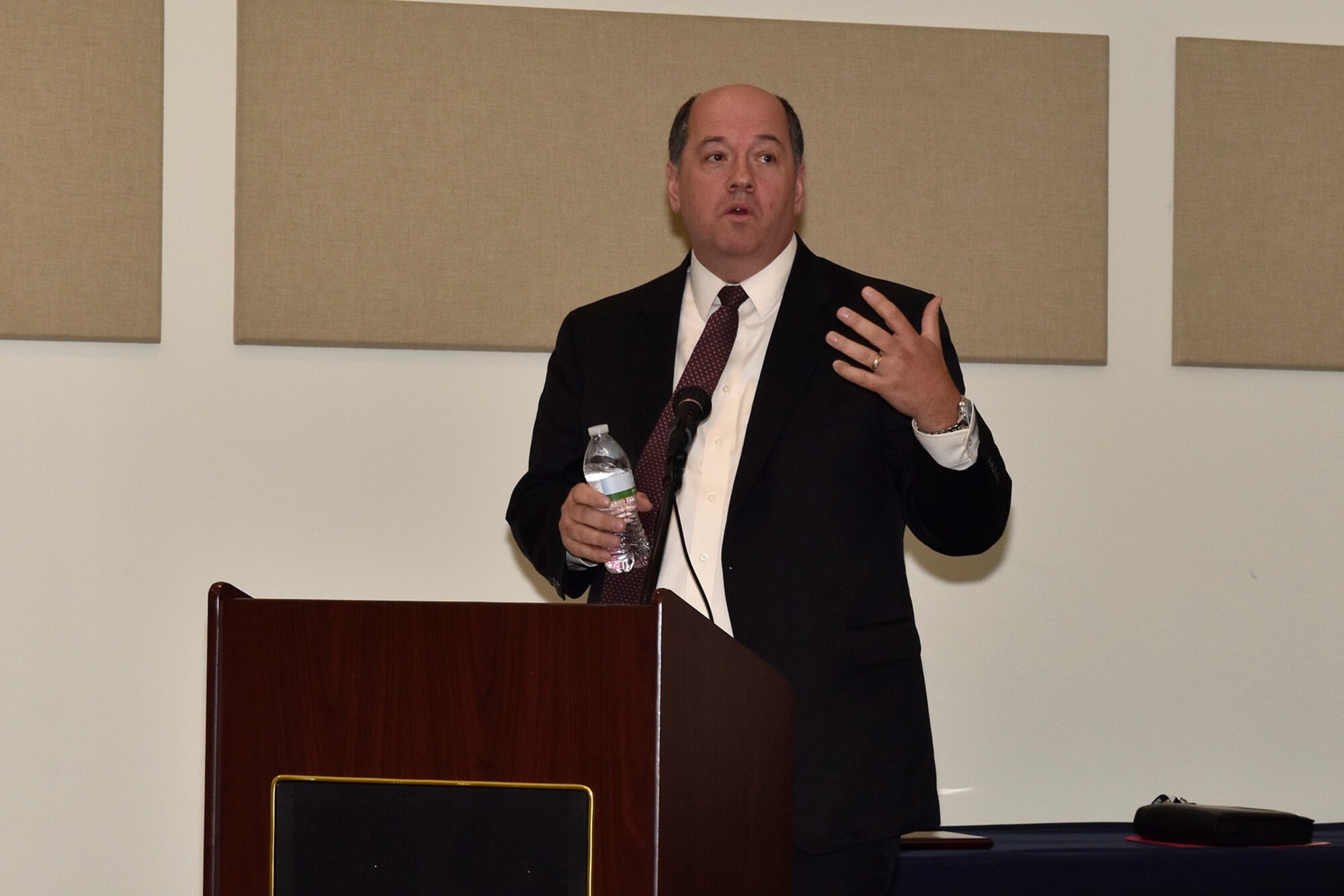 Thomas Rudowsky, NAVAIR Sustainment director, provides remarks at the 19th Annual Michael G. Simodejka Awards at Joint Base McGuire-Dix-Lakehurst, New Jersey July 31, 2019. (U.S. Navy photo by Sherry Jacob)