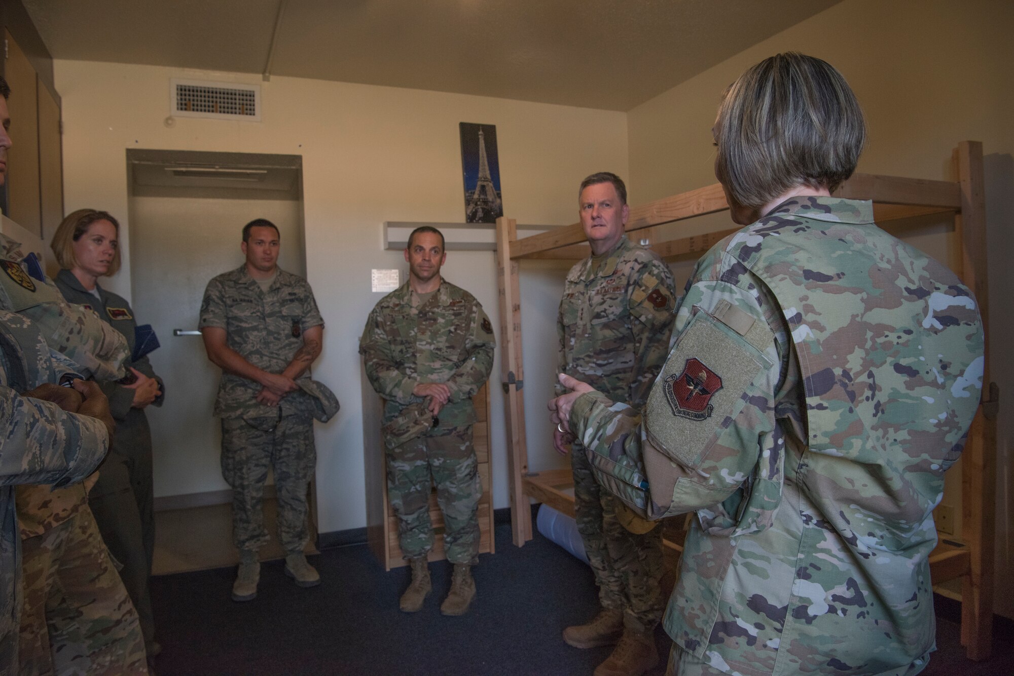 Chief Master Sgt. Juliet Gudgel, the Command Chief Master Sergeant of the Air Education and Training Command, discusses possible ways forward for Laughlin, Aug. 14, 2019, at Laughlin Air Force Base, Texas. Gudgel is accompanying Lt. Gen. Brad Webb, commander of AETC, on a tour of the installations around the command. (U.S. Air Force photo/video by Staff Sgt. Benjamin N. Valmoja).