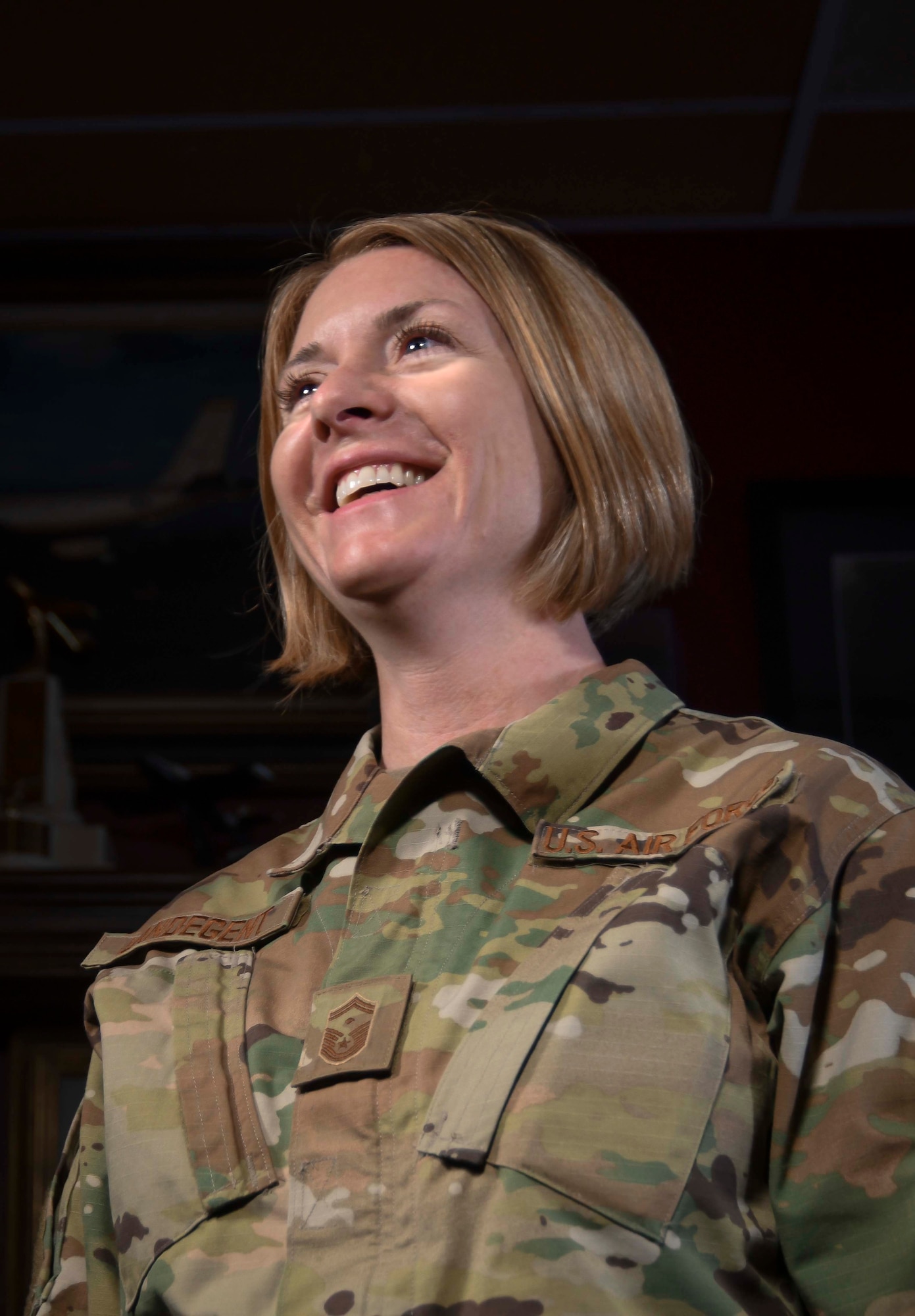 U.S. Air Force 1st Sgt. Rachel L. Landegent, the wing staff and operations group first sergeant with the 161st Air Refueling Wing, Arizona Air National Guard, poses for her Air National Guard 2019 Outstanding First Sergeant of the Year portrait in Phoenix, Ariz., July 2, 2019. Landegent was recognized for her dedication toward supporting Airmen in both their professional and personal lives. (Air National Guard photo by Staff Sgt. Morgan R. Lipinski)