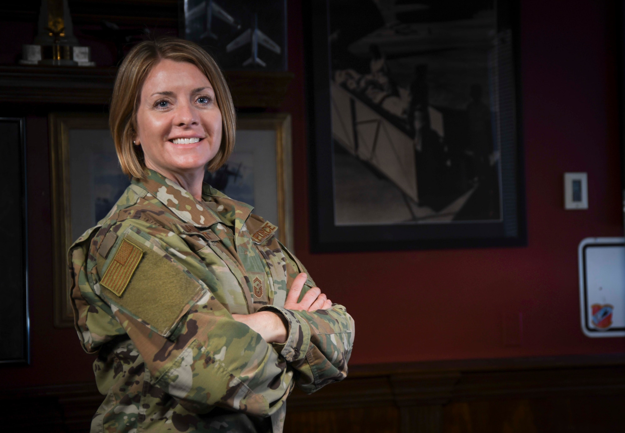 U.S. Air Force 1st Sgt. Rachel L. Landegent, the wing staff and operations group first sergeant with the 161st Air Refueling Wing, Arizona Air National Guard, poses for her Air National Guard 2019 Outstanding First Sergeant of the Year portrait in Phoenix, Ariz., July 2, 2019. Landegent was recognized for her overall esteemed first sergeant performance that resulted in a significant improvement in Airmen’s quality of life. (Air National Guard photo by Staff Sgt. Morgan R. Lipinski)