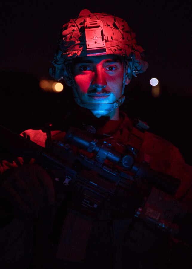 U.S. Marine Corps Lance Cpl. Christopher Wagner, an infantry rifleman with 1st Battalion, 25th Marine Regiment, 4th Marine Division, poses for a photo during Integrated Training Exercise 5-19 at Marine Corps Air Ground Combat Center Twentynine Palms, Calif., Aug. 13, 2019. Reserve Marines with 1/25 are training at ITX in preparation to replace 2nd Battalion, 23rd Marine Regiment in their deployment in the Pacific region. (U.S. Marine Corps photo by Lance Cpl. Jose Gonzalez)