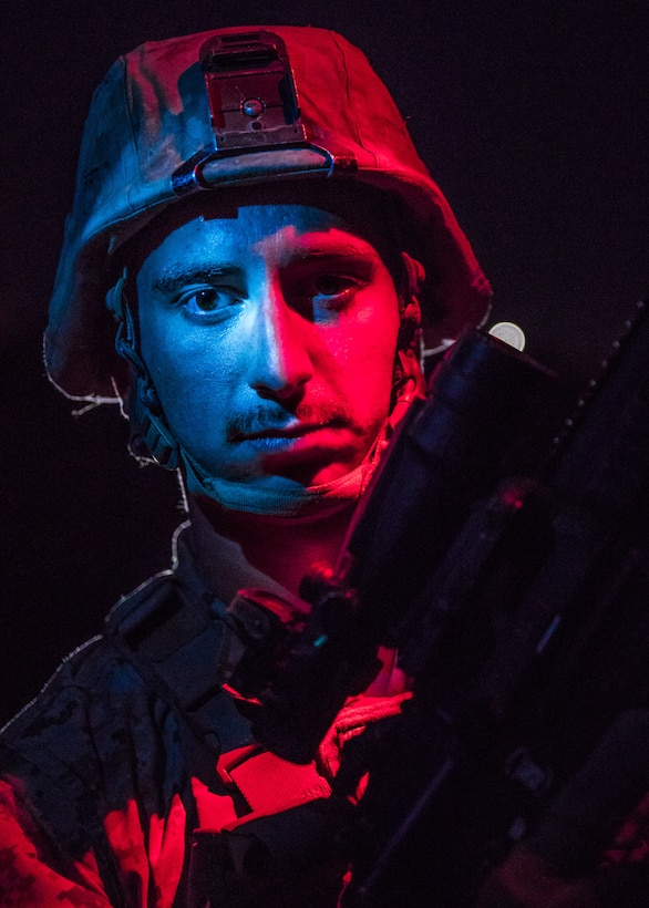 U.S. Marine Corps Lance Cpl. Hunter Godding, an infantry rifleman with 1st Battalion, 25th Marine Regiment, 4th Marine Division, poses for a photo during Integrated Training Exercise 5-19 at Marine Corps Air Ground Combat Center Twentynine Palms, Calif., Aug. 13, 2019. Reserve Marines with 1/25 are training at ITX in preparation to replace 2nd Battalion, 23rd Marine Regiment in their deployment in the Pacific region. (U.S. Marine Corps photo by Lance Cpl. Jose Gonzalez)