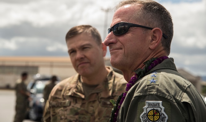 Air Force Chief of Staff Gen. David L. Goldfein speaks with senior leaders at his reception to Joint Base Pearl Harbor-Hickam, Hawaii, Aug. 13, 2019. Over the course of his visit, Goldfein met with several Sky Warrior team members, during his first visit to Joint Base Pearl Harbor-Hickam, from Aug. 13-14. This was Goldfein’s first stop as he visits various units in the Indo-Pacific. (U.S. Air Force photo by Tech. Sgt. Heather Redman)