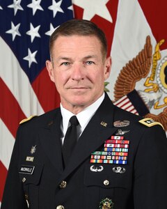 U.S. Army Gen. James C. McConville 40th Chief of Staff of the Army, poses for his official portrait in the Army portrait studio at the Pentagon in Arlington, Virginia, July 26, 2019.