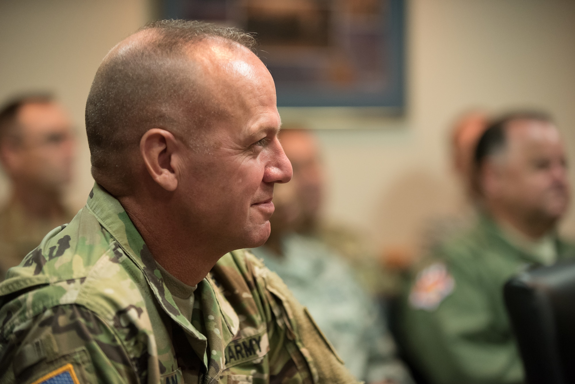 Kentucky’s adjutant general, U.S. Army Maj. Gen. Stephen R. Hogan, attends a ceremony at the Kentucky Air National Guard base in Louisville, Ky., Aug. 10, 2019, during which Brig. Gen. Warren Hurst, Kentucky’s assistant adjutant general for Air, was awarded the Distinguished Service Medal. The honor recognizes exceptionally meritorious service in duties of great responsibility. (U.S. Air National Guard photo by Dale Greer)