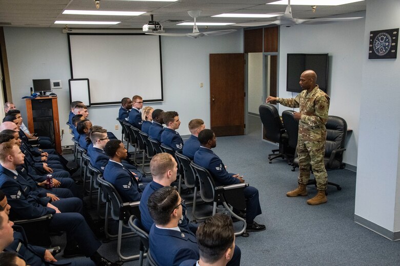 AU command chief talks to an Airman Leadership School class