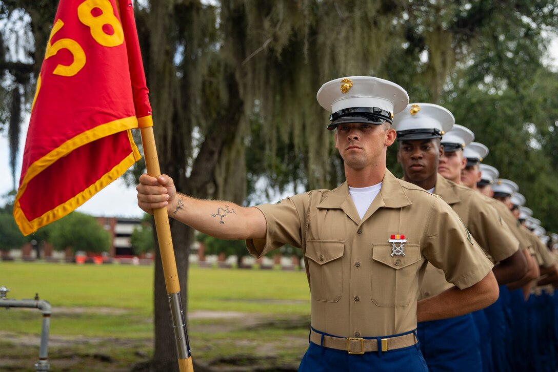 A native of  New Orleans, Louisiana, graduated from Marine Corps recruit training as a platoon honor graduate of Platoon 2058, Company F, 2nd Recruit Training Battalion, Aug. 16, 2019.
Pfc. JC Coker III earned this distinction over 13 weeks of training by outperforming 45 other recruits during a series of training events designed to test recruits’ basic Marine Corps skills.
These training events covered customs and courtesies, drill and ceremonies, marksmanship, physical fitness, military history, and a variety of other subjects.
“The best part of recruit training was the individual competition and the leadership experience of being the guide for a diverse group of people,” said Coker.
After enjoying the 10 days of leave allotted to graduates of recruit training, Coker will continue to build foundational Marine Corps skills at the School of Infantry, Camp Geiger, North Carolina.