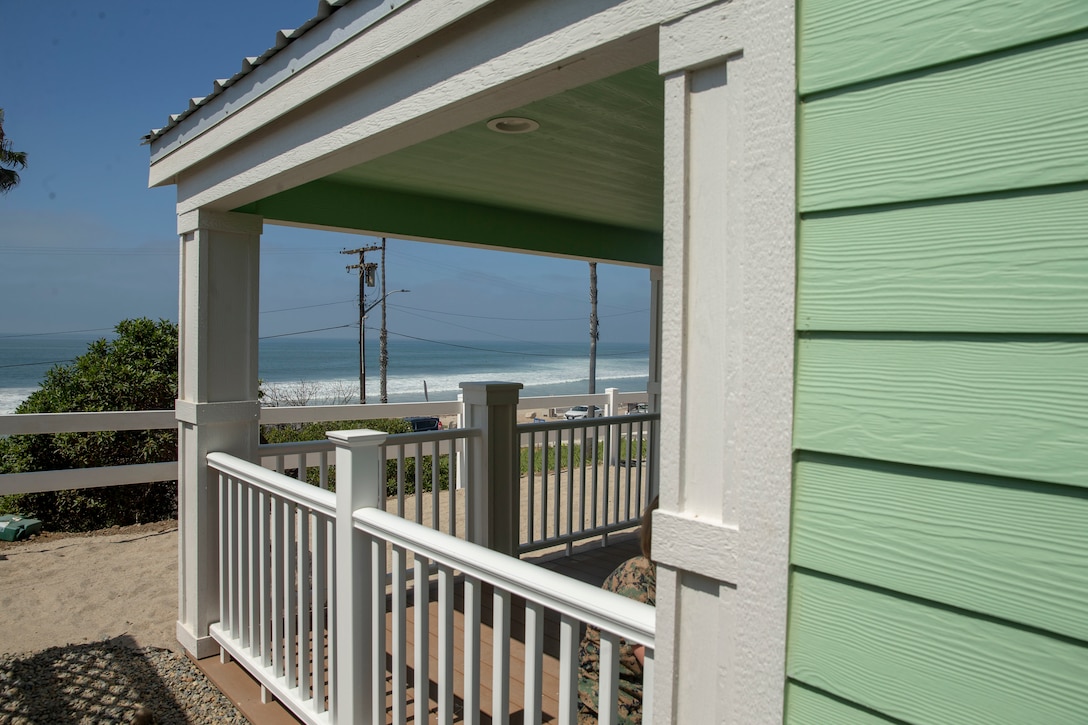 A newly built beach cottage overlooks the ocean prior to a dedication ceremony at San Onofre Beach on Marine Corps Base Camp Pendleton, California, Aug. 15, 2019. The ceremony marked the completion of renovations for the last two of 13 cottages to be rebuilt at San Onofre. The updated cottages are designed to be more accessible to wounded service members or those with disabilities. (U.S Marine Corps photo by Lance Cpl. Andrew Cortez)