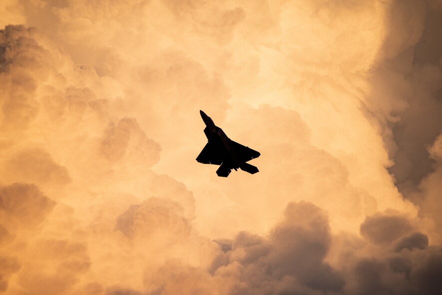 F-22 flies a twilight demonstration during