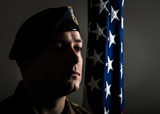 Tech. Sgt. Brandon Campbell, a former fireteam member with the 910th Security Forces Squadron, poses for a photo on May 23, 2019, at Youngstown Air Reserve Station.